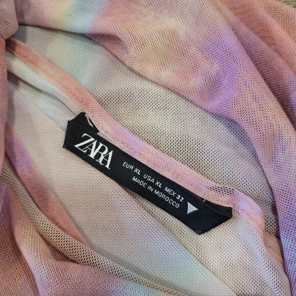 ZARA | Draped Tulle Mesh Tie Dye Sheer Tank Top | Sz. XL - Picture 3 of 4